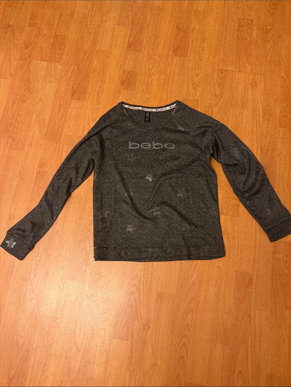 bebe Sparkle Black Long Sleeve Logo Top size L
